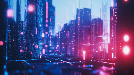 Obraz premium Smart digital Innovation city with connection network reciprocity over the cityscape. of future smart wireless digital city and social media networking systems that connects people with in city