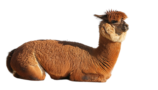 Close-up portrait of an alpaca with a transparent background.