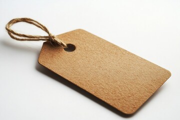 Blank Kraft Paper Gift Tag with Jute Twine Rustic, Eco-Friendly Label for Handmade Crafts, Products, or Gifts on a white background