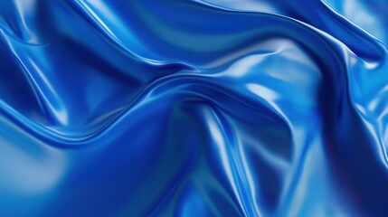 Obraz premium Shiny blue satin fabric with smooth folds and luxurious texture in abstract close-up