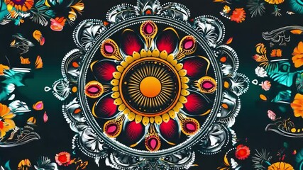 Vibrant mandala design featuring floral patterns and intricate details for art and decoration enthusiasts - Powered by Adobe