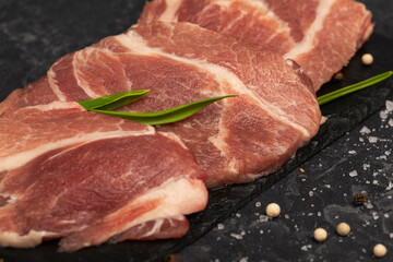 raw steak with pepper on dark background