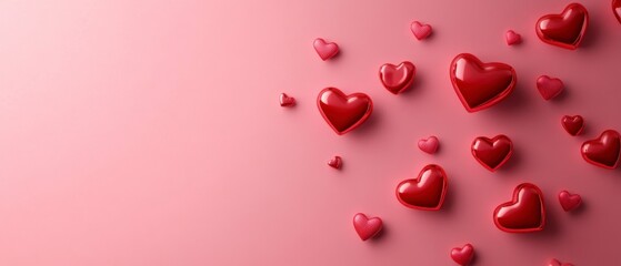 Scattered Red Hearts on Pink Background - Valentine's Day Minimalist Design
