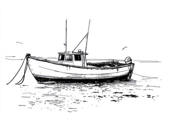 Fototapeta premium Minimalist line drawings boats and maritime scenes, capturing coastal and nautical themes.
