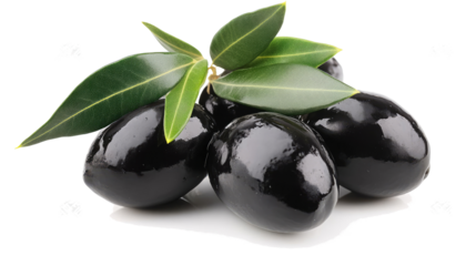Black Olives With Leaves on a Transparent Background Generative AI