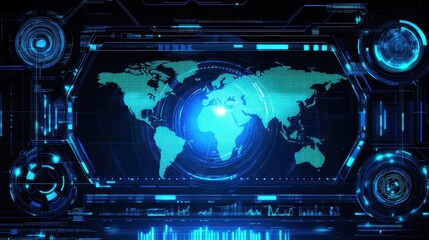Obraz premium A high-tech interface with holographic controls and a glowing world map.