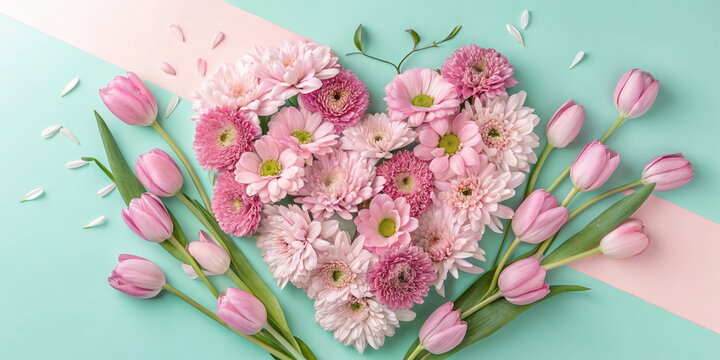Flower heart arrangement in pastel colors
