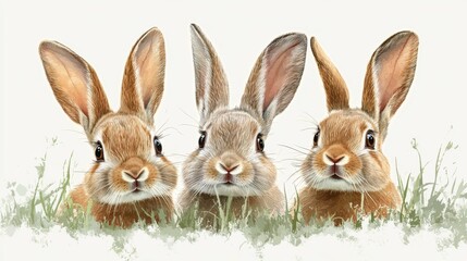 Fototapeta premium Easter rabbits peeking through grass in ultra realistic style for holiday decor