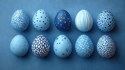 Fototapeta premium Blue easter eggs with unique textures and patterns for festive decoration