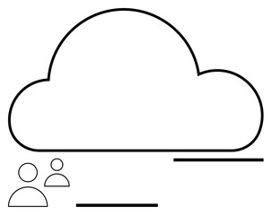 Cloud outline with two user icons and connecting lines representing data sharing, online storage, and collaboration. Ideal for technology, cloud computing, teamwork, digital networks, IT solutions