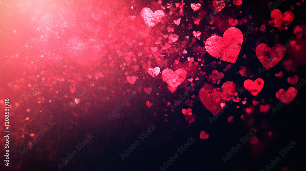 Poster romantic background with falling red hearts and a textured effect, perfect for valentine's day proje