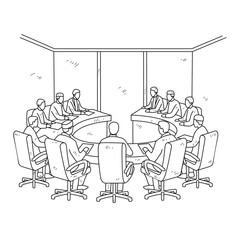 Simple sketch design drawing of Corporate Leadership Convenes: Inside the Executive Boardroom. The Modern Corporate Boardroom Where Vision Meets Decision illustration in simple sketch business design.