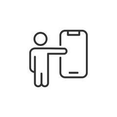 Minimalist icon of person interacting with smartphone touchscreen