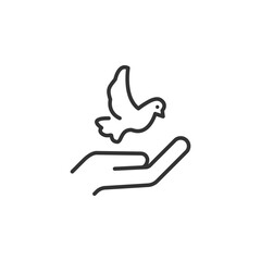 Dove landing on hand - symbol of peace and freedom illustrated in minimalist style