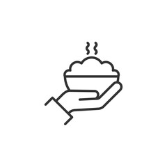 Hand holding hot bowl of food: minimalist line art illustration