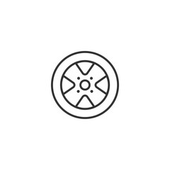 Fototapeta premium Minimalist line art black car wheel icon for automotive design
