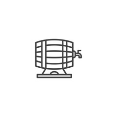 Minimalistic line art of whiskey barrel with tap on white background