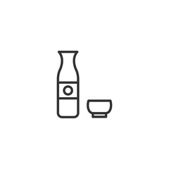 Minimalist line icon of a traditional sake set with bottle and cup