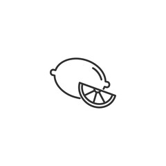 Minimalist lemon line art with sliced segment on white background
