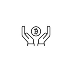 Minimalist hands holding bitcoin icon - cryptocurrency and finance concept