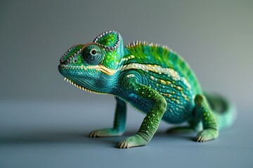 Obraz premium A vibrant chameleon toy stands out against a clean backdrop, perfect for sparking childrens imagination and learning.