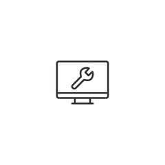Computer monitor with wrench icon symbolizing technical support and maintenance
