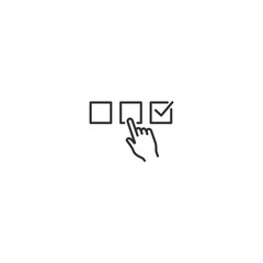 Minimalist hand cursor checking box icon for selection and decision concepts