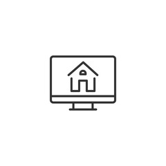 Digital home icon on computer screen: real estate and technology integration