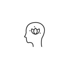 Minimalist mindfulness icon featuring human head with lotus for mental wellness