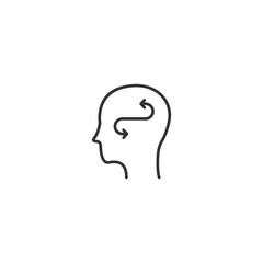 Outline icon of human head with arrows representing thought process and decision-making