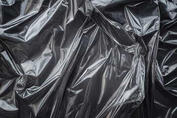 Crumpled Transparent Plastic Sheet with Glossy Surface and black background for background texture