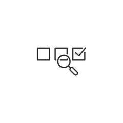 Checklist icon with magnifying glass and tick mark for task management
