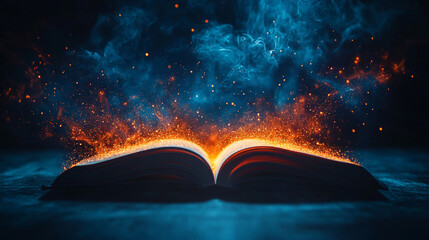 A miniature cityscape glowing emerges from an open modern empty book, symbolizing imagination, creativity, and the fusion of knowledge with the limitless possibilities of the mind

