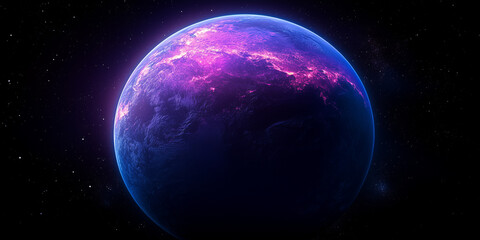 Obraz premium A vibrant image of Earth in space that glows in purple and blue hues.
