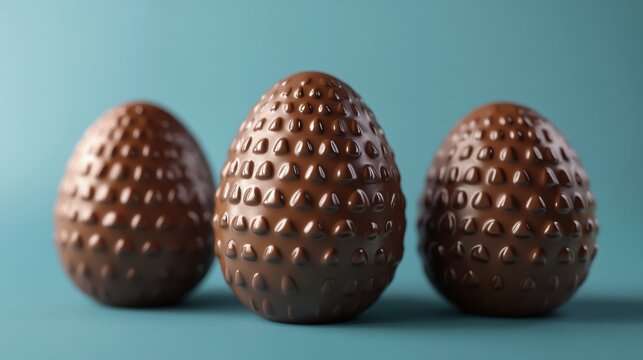 Chocolate easter eggs on blue background for holiday celebrations and christian themes