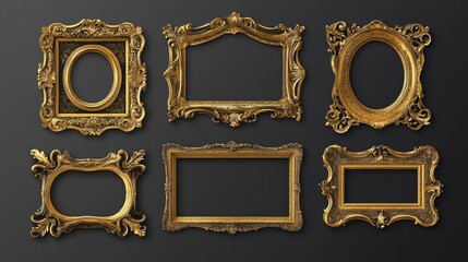Obraz premium Ornate vintage gold frames collection on dark background