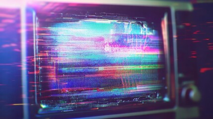 Fototapeta premium Vibrant glitch effect on retro television screen display
