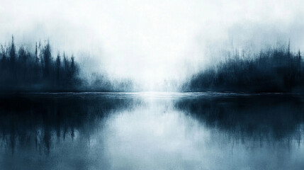 Mist rises from the forest floor at dawn, creating an air of mystery and renewal, with a soft blurred background offering space for contemplation or artistic expression

