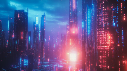 Obraz premium Smart digital Innovation city with connection network reciprocity over the cityscape. of future smart wireless digital city and social media networking systems that connects people with in city