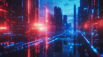 Smart digital Innovation city with connection network reciprocity over the cityscape. of future smart wireless digital city and social media networking systems that connects people with in city