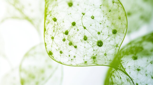 Abstract green microbial network pattern on transparent surface