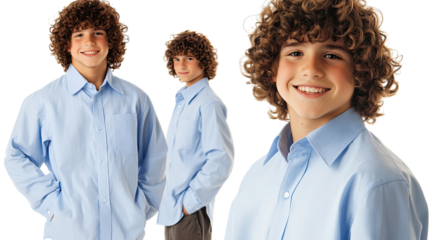 Charming Young Men With Curly Hair in Light Blue Shirts Generative AI