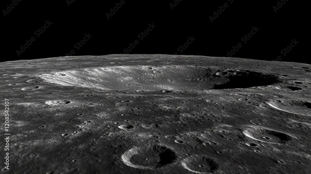 Wall mural lunar surface with craters under black sky