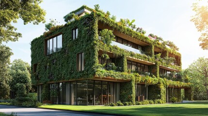 Eco-friendly green building with vertical garden and sustainable design