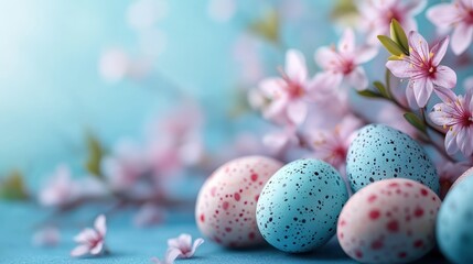 Fototapeta premium Vibrant easter eggs and blossoms with spring floral arrangement for festive decor