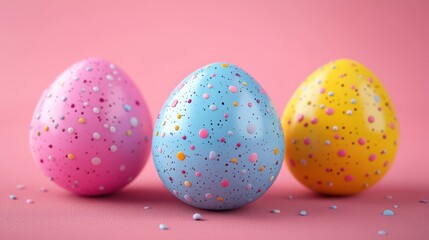 Colorful easter eggs on pink background for spring decoration and celebration