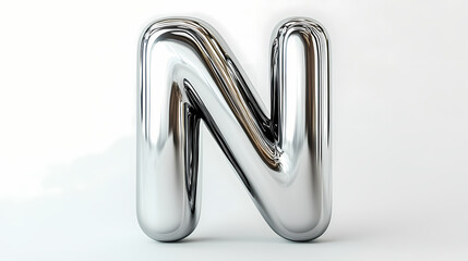 Shiny silver 3d form of letter n isolated on a white background. Silver Peak. Illustration