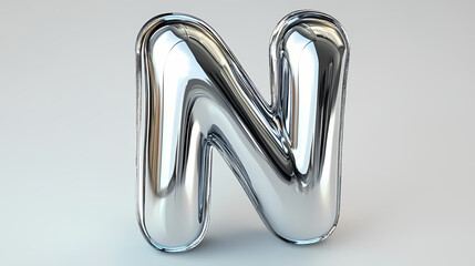Shiny silver 3d form of letter n isolated on a white background. Silver Peak. Illustration