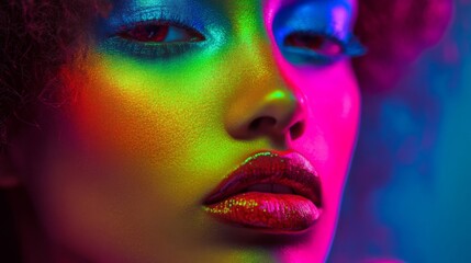 Obraz premium Vibrant Colorful Portrait of a Woman with Glitter Makeup