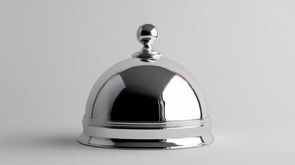 Obraz premium A polished silver cloche with a reflective dome shaped surface and a small round handle on top. Silver Peak. Illustration
